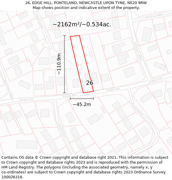 26, EDGE HILL, PONTELAND, NEWCASTLE UPON TYNE, NE20 9RW: Plot and title map