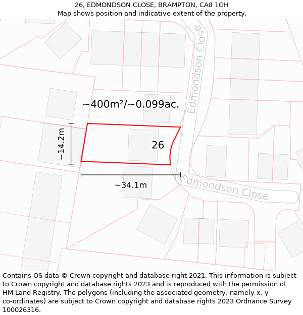 26, EDMONDSON CLOSE, BRAMPTON, CA8 1GH: Plot and title map