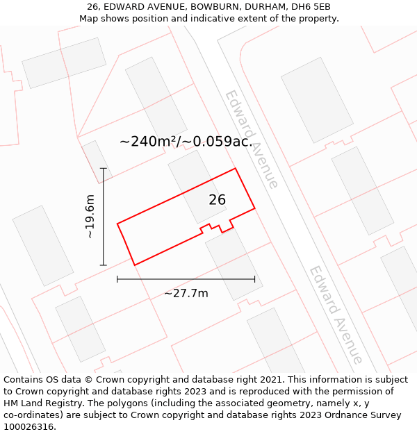 26, EDWARD AVENUE, BOWBURN, DURHAM, DH6 5EB: Plot and title map