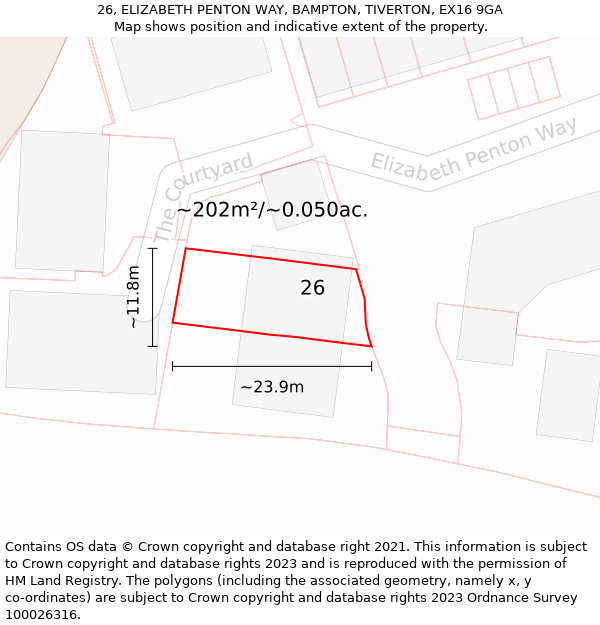 26, ELIZABETH PENTON WAY, BAMPTON, TIVERTON, EX16 9GA: Plot and title map