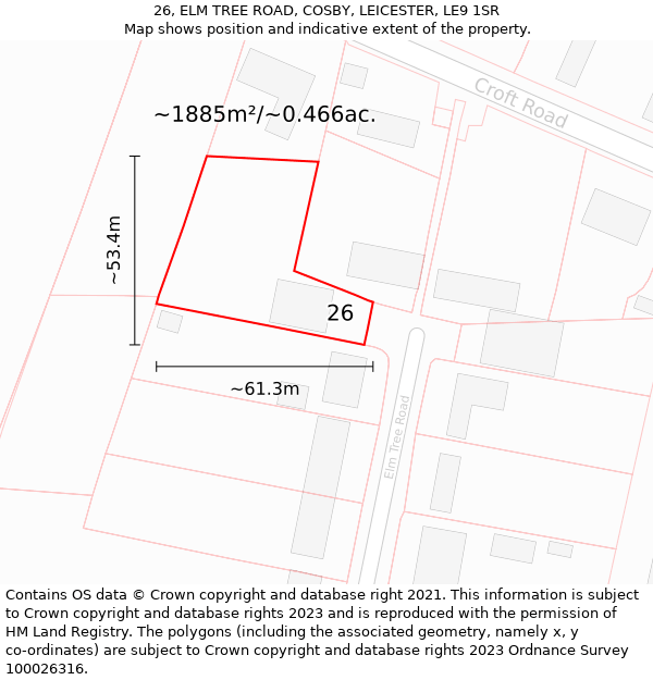 26, ELM TREE ROAD, COSBY, LEICESTER, LE9 1SR: Plot and title map