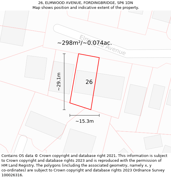 26, ELMWOOD AVENUE, FORDINGBRIDGE, SP6 1DN: Plot and title map