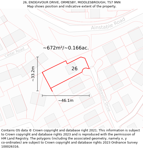 26, ENDEAVOUR DRIVE, ORMESBY, MIDDLESBROUGH, TS7 9NN: Plot and title map