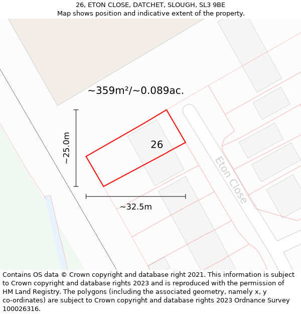 26, ETON CLOSE, DATCHET, SLOUGH, SL3 9BE: Plot and title map