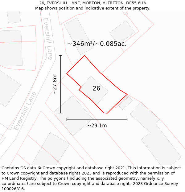 26, EVERSHILL LANE, MORTON, ALFRETON, DE55 6HA: Plot and title map