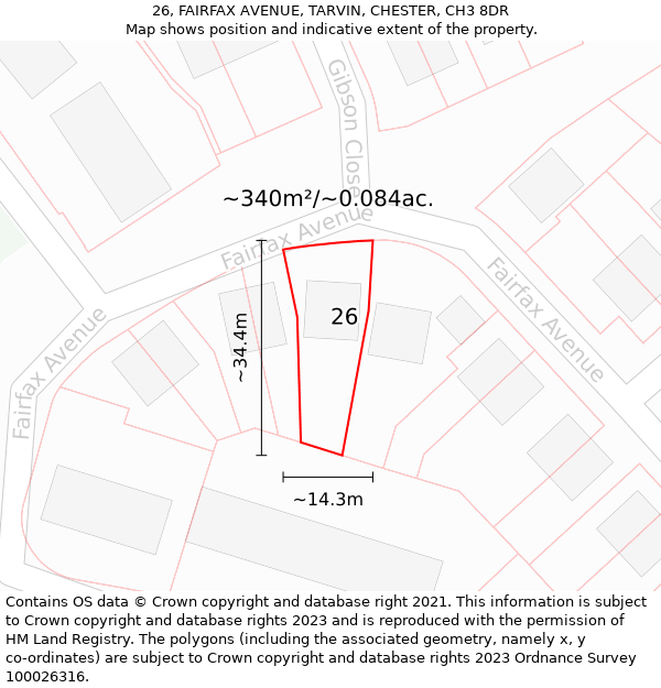 26, FAIRFAX AVENUE, TARVIN, CHESTER, CH3 8DR: Plot and title map