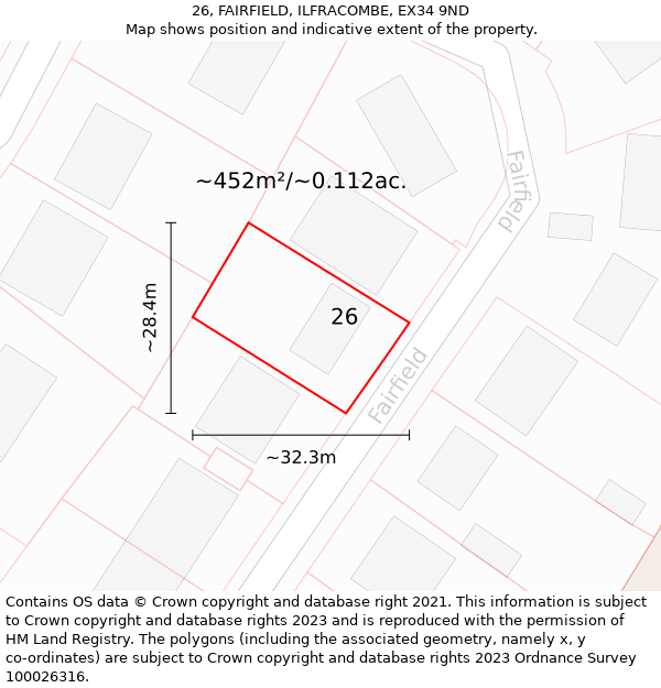 26, FAIRFIELD, ILFRACOMBE, EX34 9ND: Plot and title map