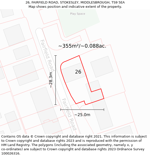 26, FAIRFIELD ROAD, STOKESLEY, MIDDLESBROUGH, TS9 5EA: Plot and title map