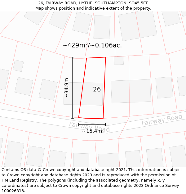 26, FAIRWAY ROAD, HYTHE, SOUTHAMPTON, SO45 5FT: Plot and title map