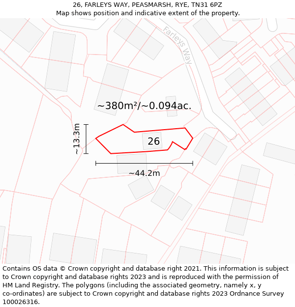 26, FARLEYS WAY, PEASMARSH, RYE, TN31 6PZ: Plot and title map