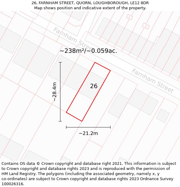 26, FARNHAM STREET, QUORN, LOUGHBOROUGH, LE12 8DR: Plot and title map