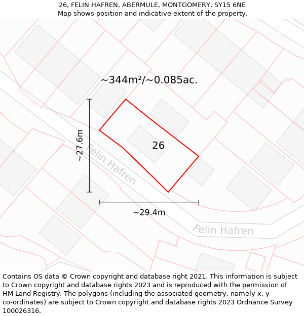 26, FELIN HAFREN, ABERMULE, MONTGOMERY, SY15 6NE: Plot and title map