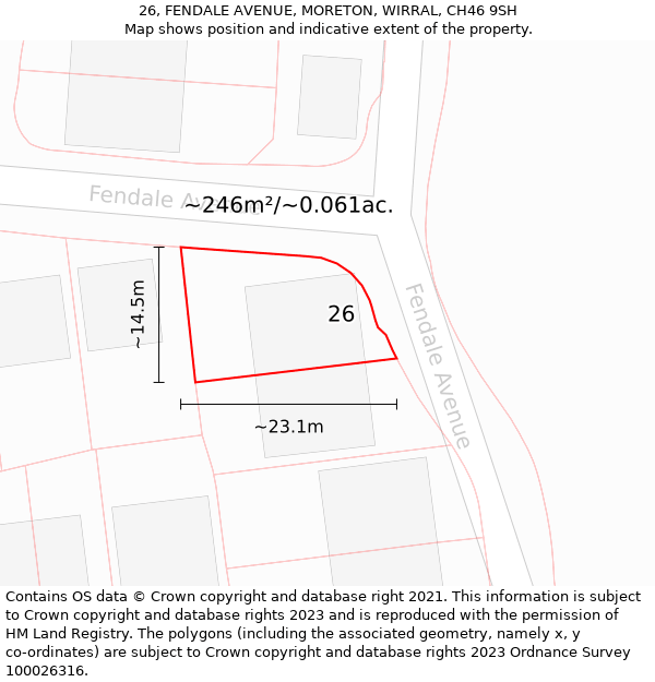 26, FENDALE AVENUE, MORETON, WIRRAL, CH46 9SH: Plot and title map