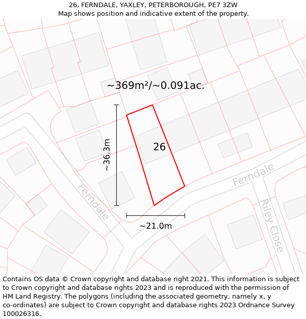 26, FERNDALE, YAXLEY, PETERBOROUGH, PE7 3ZW: Plot and title map