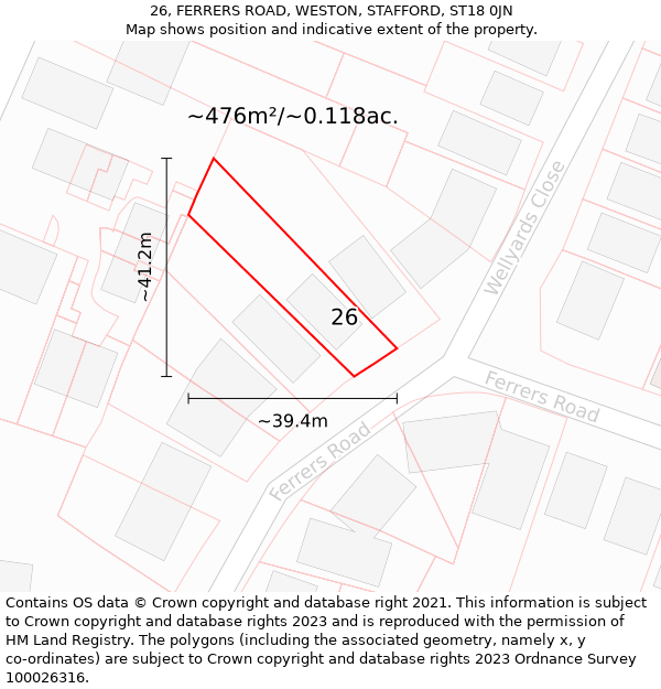 26, FERRERS ROAD, WESTON, STAFFORD, ST18 0JN: Plot and title map