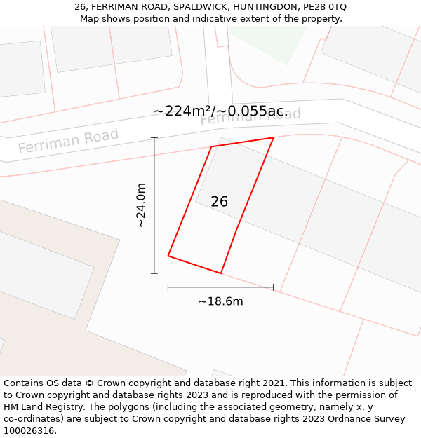 26, FERRIMAN ROAD, SPALDWICK, HUNTINGDON, PE28 0TQ: Plot and title map