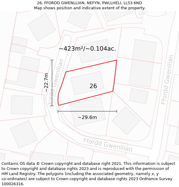 26, FFORDD GWENLLIAN, NEFYN, PWLLHELI, LL53 6ND: Plot and title map