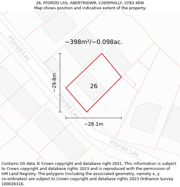 26, FFORDD LAS, ABERTRIDWR, CAERPHILLY, CF83 4EW: Plot and title map