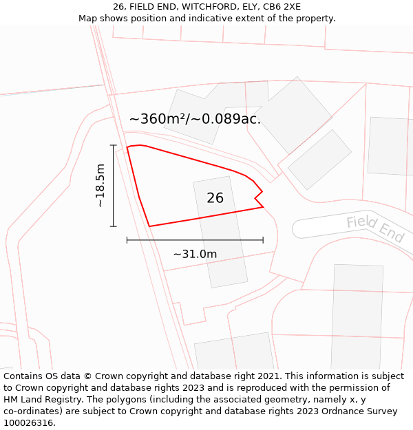 26, FIELD END, WITCHFORD, ELY, CB6 2XE: Plot and title map