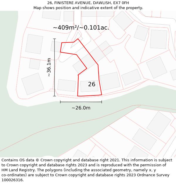 26, FINISTERE AVENUE, DAWLISH, EX7 0FH: Plot and title map