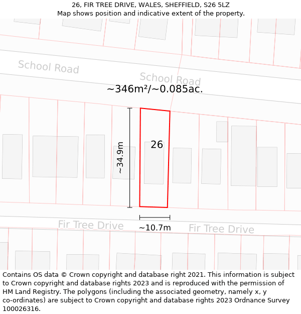 26, FIR TREE DRIVE, WALES, SHEFFIELD, S26 5LZ: Plot and title map