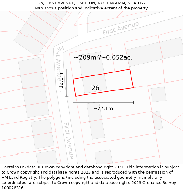 26, FIRST AVENUE, CARLTON, NOTTINGHAM, NG4 1PA: Plot and title map