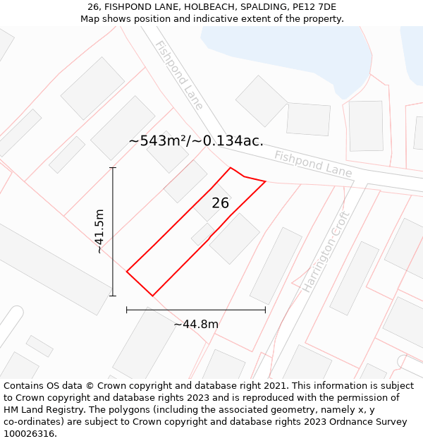 26, FISHPOND LANE, HOLBEACH, SPALDING, PE12 7DE: Plot and title map