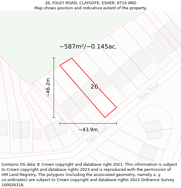 26, FOLEY ROAD, CLAYGATE, ESHER, KT10 0ND: Plot and title map