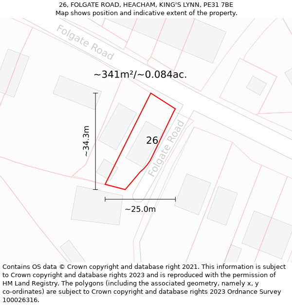 26, FOLGATE ROAD, HEACHAM, KING'S LYNN, PE31 7BE: Plot and title map