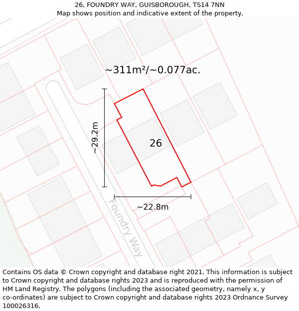 26, FOUNDRY WAY, GUISBOROUGH, TS14 7NN: Plot and title map