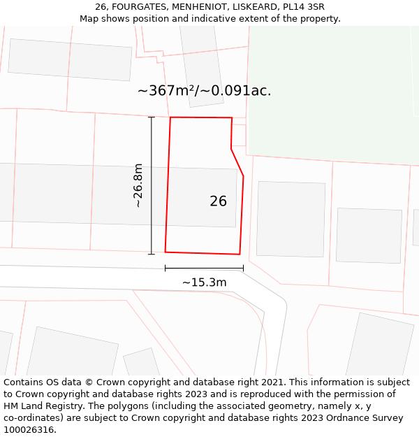 26, FOURGATES, MENHENIOT, LISKEARD, PL14 3SR: Plot and title map