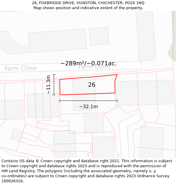 26, FOXBRIDGE DRIVE, HUNSTON, CHICHESTER, PO20 1NQ: Plot and title map