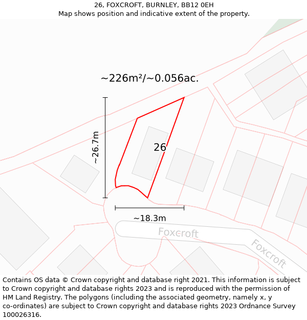 26, FOXCROFT, BURNLEY, BB12 0EH: Plot and title map