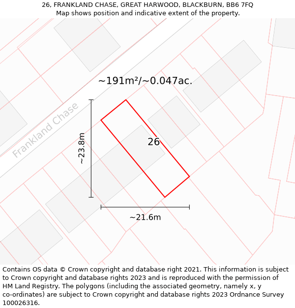 26, FRANKLAND CHASE, GREAT HARWOOD, BLACKBURN, BB6 7FQ: Plot and title map