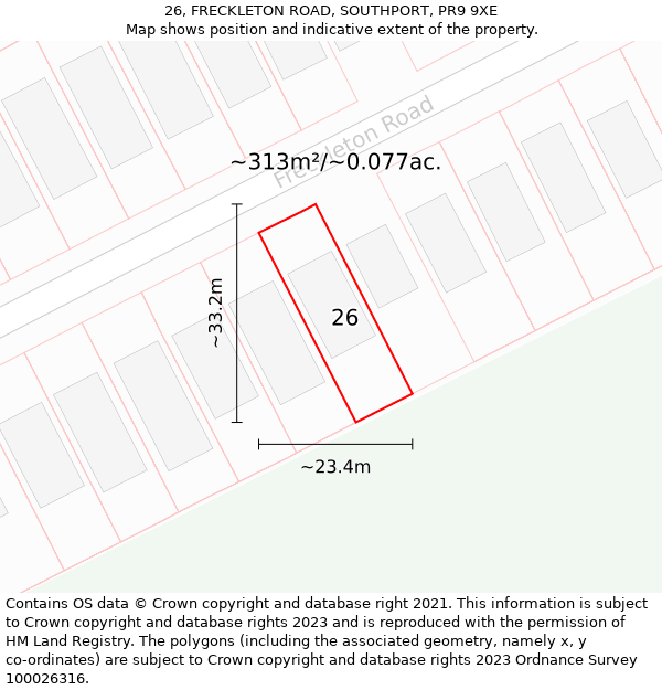 26, FRECKLETON ROAD, SOUTHPORT, PR9 9XE: Plot and title map