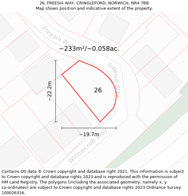 26, FREESIA WAY, CRINGLEFORD, NORWICH, NR4 7BB: Plot and title map