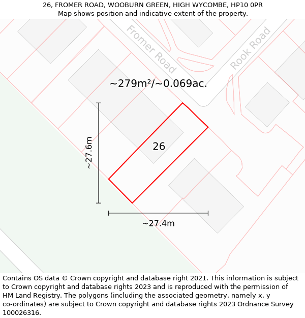 26, FROMER ROAD, WOOBURN GREEN, HIGH WYCOMBE, HP10 0PR: Plot and title map