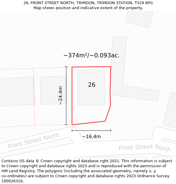 26, FRONT STREET NORTH, TRIMDON, TRIMDON STATION, TS29 6PG: Plot and title map