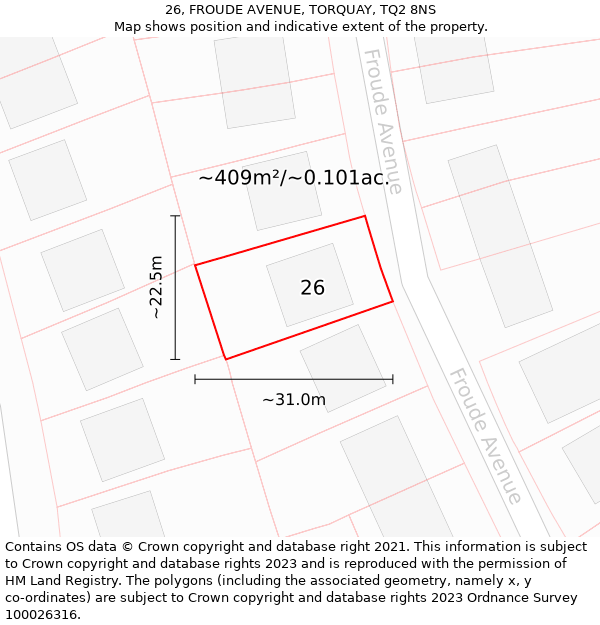 26, FROUDE AVENUE, TORQUAY, TQ2 8NS: Plot and title map