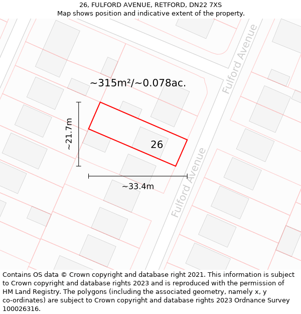 26, FULFORD AVENUE, RETFORD, DN22 7XS: Plot and title map