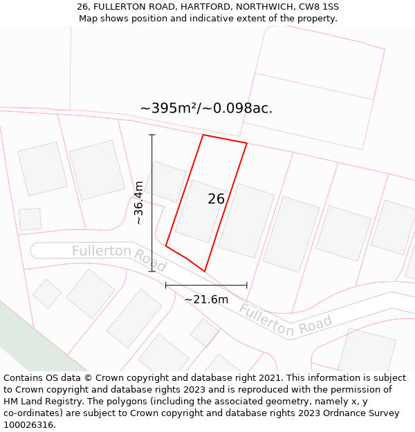 26, FULLERTON ROAD, HARTFORD, NORTHWICH, CW8 1SS: Plot and title map