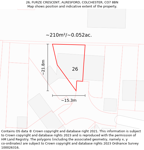 26, FURZE CRESCENT, ALRESFORD, COLCHESTER, CO7 8BN: Plot and title map