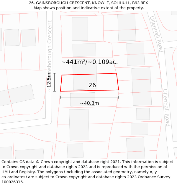 26, GAINSBOROUGH CRESCENT, KNOWLE, SOLIHULL, B93 9EX: Plot and title map