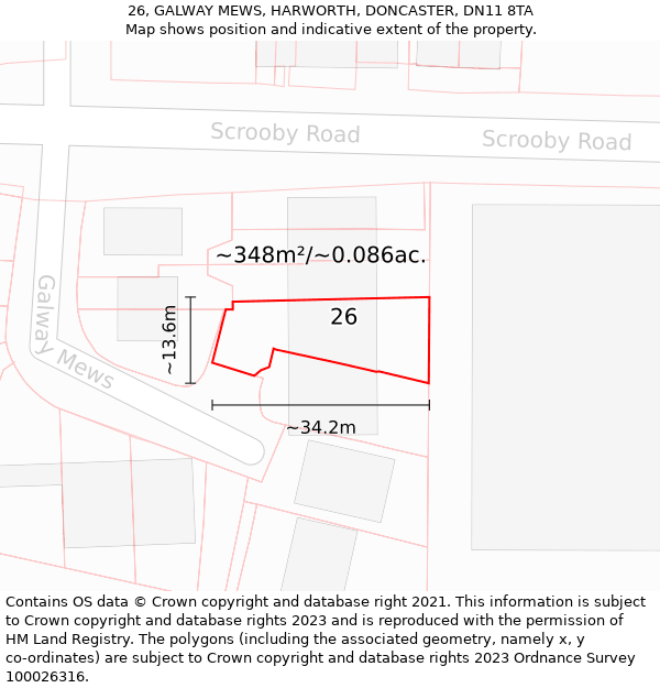 26, GALWAY MEWS, HARWORTH, DONCASTER, DN11 8TA: Plot and title map