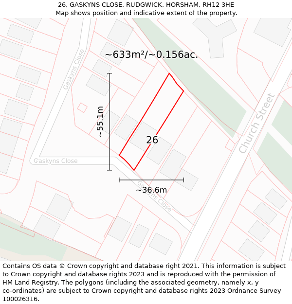26, GASKYNS CLOSE, RUDGWICK, HORSHAM, RH12 3HE: Plot and title map
