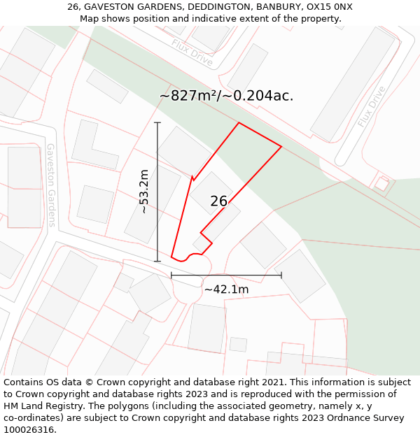 26, GAVESTON GARDENS, DEDDINGTON, BANBURY, OX15 0NX: Plot and title map