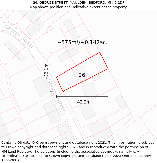 26, GEORGE STREET, MAULDEN, BEDFORD, MK45 2DF: Plot and title map