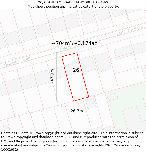 26, GLANLEAM ROAD, STANMORE, HA7 4NW: Plot and title map