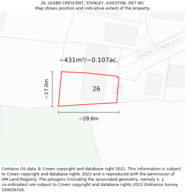 26, GLEBE CRESCENT, STANLEY, ILKESTON, DE7 6FL: Plot and title map