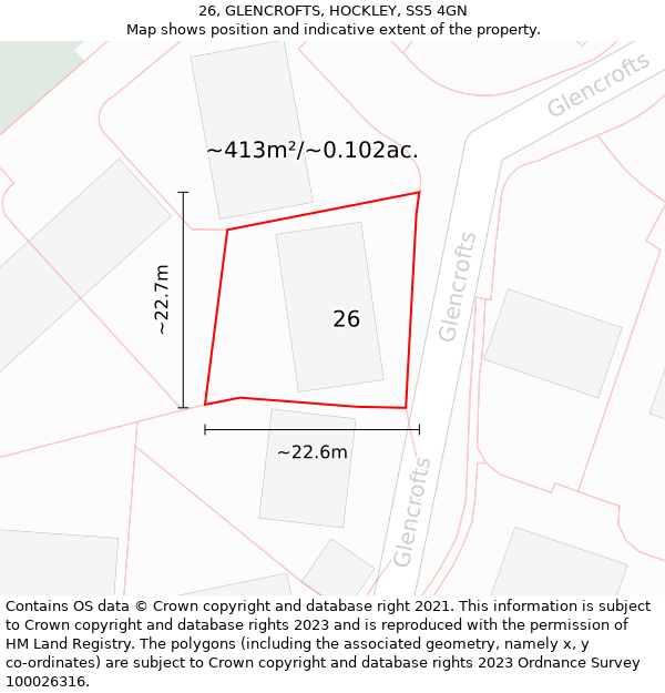 26, GLENCROFTS, HOCKLEY, SS5 4GN: Plot and title map